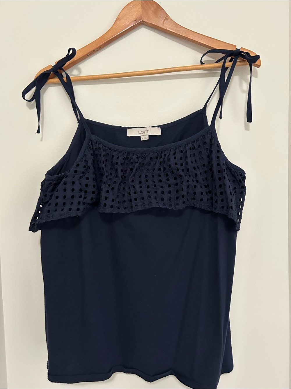 LOFT Navy Eyelet Ruffle Tie-Shoulder Cami